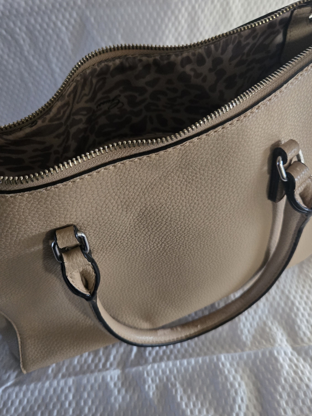 GUESS Taupe Pebbled Leather Tote Bag - Picture 4 of 12